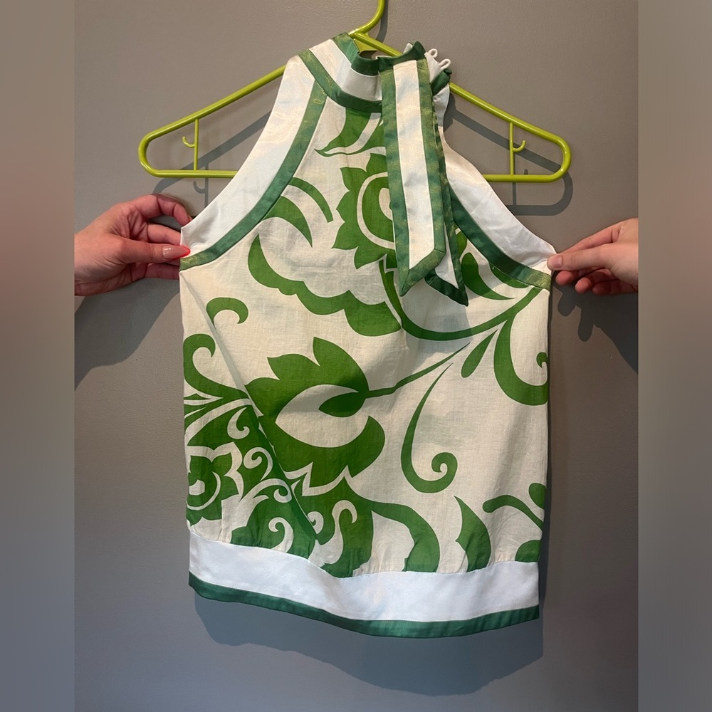 Rare! Vtg Sleeveless high Collar top with satin accents